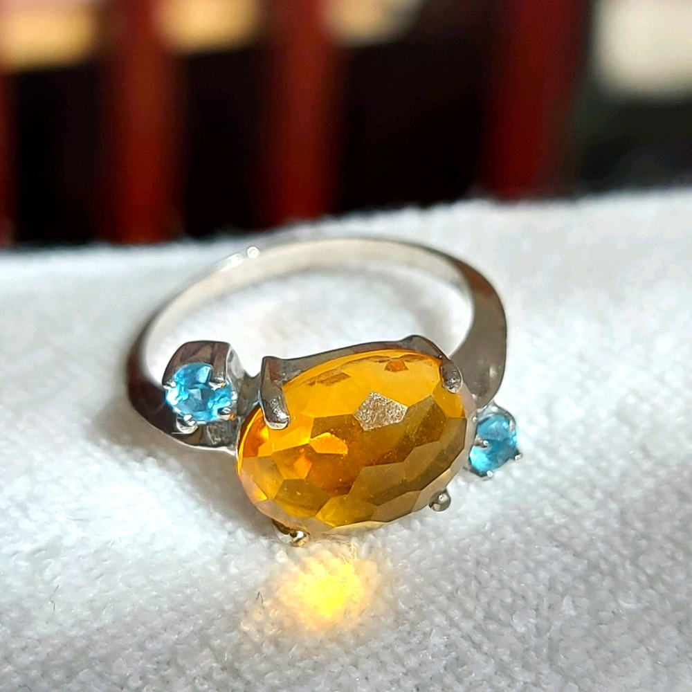Citrine and Aquamarine Ring